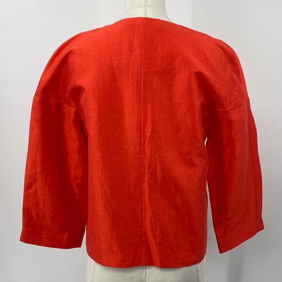 LK Bennett Open Front Blazer Jacket Bolero Cropped Silk Linen Orange Womens 4 - Picture 6 of 7